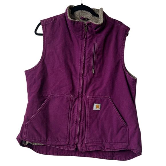Carhartt Jackets & Blazers - Carhartt Purple Sherpa Lined Duck Canvas Women Vest Size L
